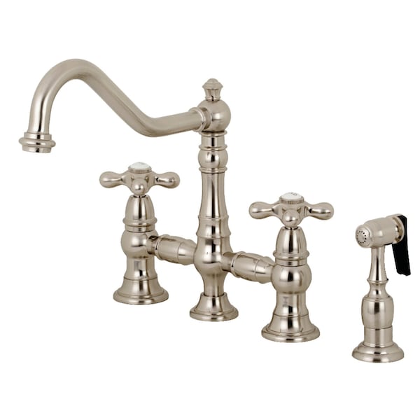 KS3278AXBS Restoration 8" Bridge Kitchen Faucet W/Sprayer, Brushed Nkl